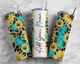 Water Bottles Sunflower Country 20oz Skinny Tumbler Add Your Own Text Name Sublimation With Straw Designs Floral Gift For Her