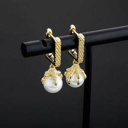 Dragon Claw Pearl Earrings Mens Womens Gold Dangle Earrings Fashion Hip Hop Jewelry307s