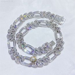 Arrival Custom Made 15mm Vvs Moissanite Baguette Emerald Cut Hip Hop Diamond Figaro Chain