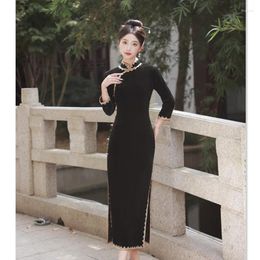 Ethnic Clothing Elegant Vintage Velvet Long Cheongsam Autumn And Winter Temperament Slim Fit Vestidos Traditional Chinese Dress Plus Size