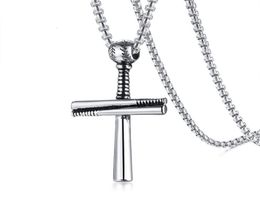 Hip Hop Baseball Pendant Necklace Stainless Steel Ball Bat Chain Men Collares 24" For Guys Sport Jewellery PN-10963891585
