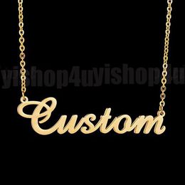18K Gold Plated Customised Fashion Stainless Steel Nameplate Pendant Personalised Letter Silver Choker Necklace Men Women Gift239e