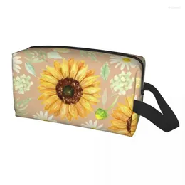 Cosmetic Bags Travel Sunflowers And Daisies Toiletry Bag Kawaii Floral Flower Makeup Organizer For Women Beauty Storage Dopp Kit Box