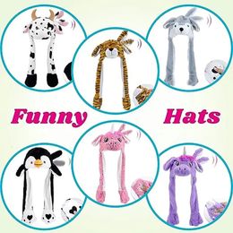 Cartoon Bunny Ear Move Hat Jumping up Toys Rabbit Girls Animal Plush Costume Cosplay Cap Kids Party for Adult Funny Anime 231228