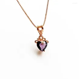 Pendant Necklaces Purple Quartz Stone Faceted Heart Necklace Love Alloy Plated Chain 1pc