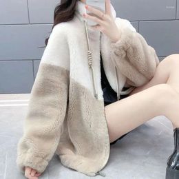 Women's Hoodies Lamb Cashmere Double-Color Jacket Women Outwear Autumn Loose Thick Double-Sided Velvet Stand Collar Coral Warm Sweatshirt