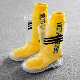 Transparent Rainboots Kid Shoes Outdoor Toddler Water Shoes Anti Slip Ankle Boots Fashion Children Rain Boots With Socks 23-36 231228