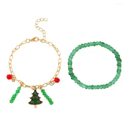 Charm Bracelets Christmas Tree Beaded Bracelet Set For Women Girls Cartoon Pendant Adjustable Handmade Jewellery Accessories Party Gift