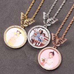 Pendant Necklaces INS Memory Po Circular Frame Solid Exquisite Butterfly Hip Hop Jewellery Necklace