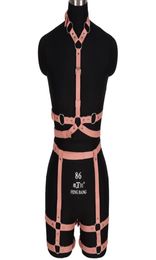 Belts Goth Pink Leather Harness Ring Bondage Waist Dance Rave Full Body Garter Belt Sexy Cage Bra Lingerie Suspender Shapewear4796590