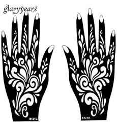 Whole1 Pair Hands Mehndi Henna Tattoo Stencil Flower Pattern Design for Women Body Hand Art Painting Disposable 20cm 11cm S9671753