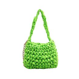 Bags Women Woven Handbag Neon Green Orange Shoulder Bag Summer Vacation Fluorescent color Purses Ladies Party Phone Messenger Bag