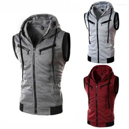 Men's Vests 2024 Sleeveless Hooded Vest Casual Zipper Fitness Hoodies Men Slim Fit Tank Tops Sports Waistcoat Streetwear