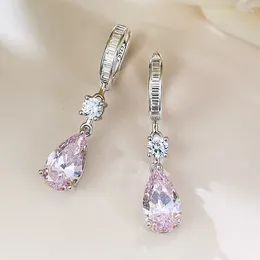 Stud Earrings European And American Pear Shaped Pink Diamond Water Drop Ear Buckles For Daily Fashion Commuting