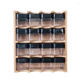 Kitchen Storage Bamboo 16-Grid Spice Rack Wall-Hung Shelf Table Support Adjustable Four-Layer Seasoning