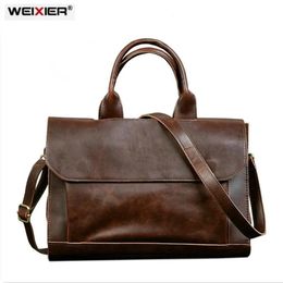 Briefcases Business office Briefcase men's Handbag Brand Leather Tote male Solid Computer Laptop bag Vintage man Messenger Bag Leisure 2021