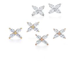 100% 925 Silver Diamond Stud Earrings Small Marquise Three Optional Fashion Luxury Brand-name Women's Jewelry Wholesale1742033