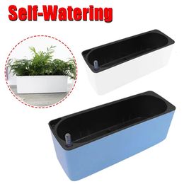 Office Self Watering Plant Flower Pot with Water Level Indicator Garden Balcony Bonsai Planting Planter Decorations 231228