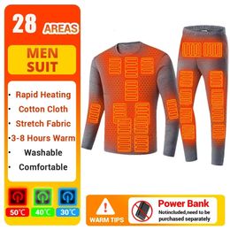 Men 28 Zone Heating Winter Thermal Heated Jacket Vest Heated Underwear Men's Ski Suit USB Electric Heating Clothing Fleece 231229