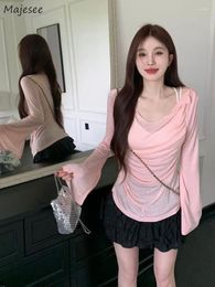 Women's T Shirts Thin T-shirts Women Loose Sunscreen Soft Breathable Long-sleeve Leisure Korean Style Girlish All-match Sexy V-neck