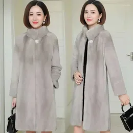 Women's Fur Winter Mink Coat Girl 2024 Model Loose Jacket Women Large Size Stand-UP Mom Outerwear Medium Long Female Outwear Top