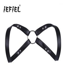 iEFiEL Brand Fashion Sexy Men Lingerie Faux Leather Adjustable Body Chest Harness Bondage Costume with Press Buttons14105966