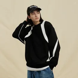 Men's Hoodies Unisex Original Niche Black And White Contrast Stitching Crewneck Sweatshirt 360G Cotton Terry Loose Casual