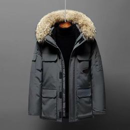 Down Coat Winter Men's Mid length Couple Outdoor Thickened Work Clothes Big Goose Cold Proof Coat Trend 231228