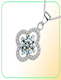 YHAMNI Fine Jewellery Solid Silver Necklace Clover Shape Set 1 ct SONA CZ Diamond Pendant Necklace For Women Wedding Jewellery 4Y1424310