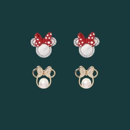 Stud Bow Cute Earrings Whole Pearl Mouse Crystals Cartoon Jewelry For Women 2021 Trend Anime Charm Wedding Accessories294g