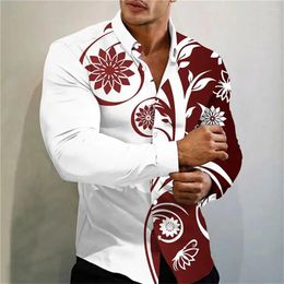 Men's Casual Shirts High Quality Luxury Prom Fashion Social Flower Print Polo Single Breasted Costume Designer Long Sleeve Shirt