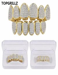 Hip Hop Iced Out CZ Gold Teeth Grillz Caps Top and Bottom Diamond Tooth Grillzs Set For Men Women Gift Grills9370112