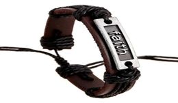 Borwn Colour Leather Rope Handmade Braided Faith Charm Bracelets For Men Women Party Decor Bangle Fashion Jewelry7584130