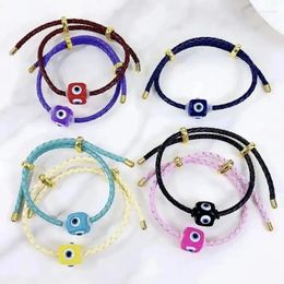Charm Bracelets 10Pcs 2023 Fashion Leather Adjustable Bracelet For Women Men Lucky Square Eye Daily Jewelry Rope