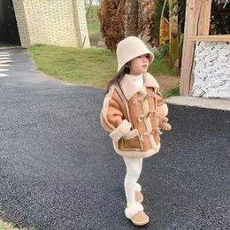 Girls Coat 2023 Plush Warm Kids Tops Casual All match Korean Version Fashion Winter Clothes for Mixed Colors 231228