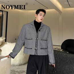 Men's Jackets NOYMEI Autumn Winter Plaid Lapel Ribbon Short Jacket Fashionable Korean Style All-mtach Niche Design 2024 Coat WA3417