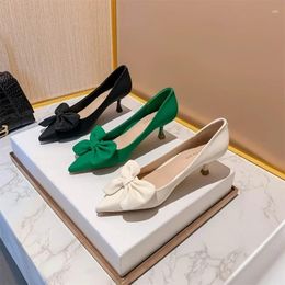 Dress Shoes Bow-knot Women's Pumps Fashion Slip-on High Heels Sexy Pointed Office Solid Colour Modern Party