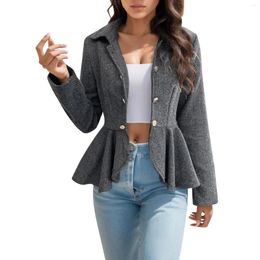 Women's Jackets Office Lady Suit Jacket With Double Breasted Ruffled Hem Lapel Blazers Ladies Long Sleeve Jacquard Suits