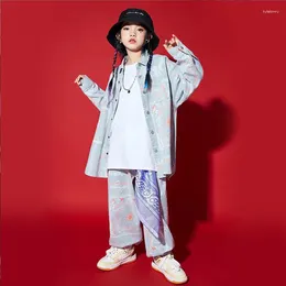 Stage Wear Kids Performance Hip Hop Clothing Denim Shirt Long Sleeve Tops Streetwear Pants For Girls Boys Jazz Dance Costumes Rave Clothes