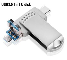 Parts USB3.0 3in1 USB Flash Drive 256G 128GB 64GB 32GB 16GB 8GB for tablet typec Android phone xs max keychain U DISK 3 in 1 Memory Sti