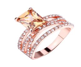 Wedding Rings 2PcsSet Rose Gold Morganite Bling Ring Women Jewelry9103618