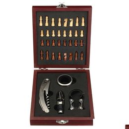 Bottle Favours Openers Home Visit Pourer Tin Foil Cutter With Chess Corkscrew Vintage Gift Box Cork Game Wine Opener Tool Set Wooden Dhhpt