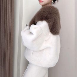 Women's Fur Jacket 2024 Winter Large Collar Short Mink Cashmere Cardigan Long Sleeved Thickened Warm High-End Korean Version