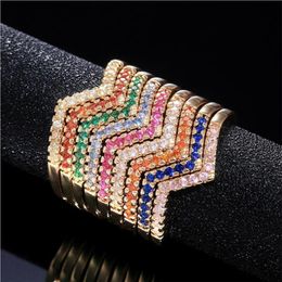 Choucong Unique Cocktail Fashion Jewelry 925 Silver&Gold Fill Finger Ring Multi Gemstones CZ Diamond Party Women Wedding Wave Ring275x