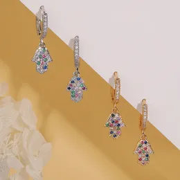 Dangle Earrings Glamorous Palm For Women Girls Luxury Gold Silver Colour Cubic Zirconia Drop Female Party Jewellery