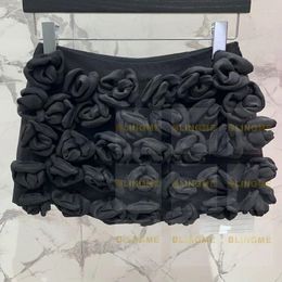 Skirts Female Black Handmade Bag Hip Runway High Waist Flowers Skirt Y2K Women Fashion Sexy Silk Wool Clothes Early Spring