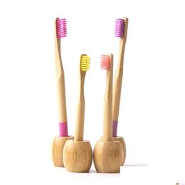 Toothbrush Holders High Quality Natural Bamboo Bathroom Holder Washroom Biodegradable Wood Set Eco Friendly Custom Logo Antibacteria Dh2Oj