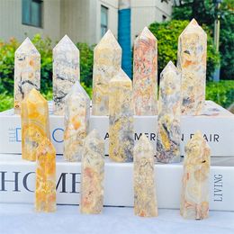 Natural Polished Crazy Lace Agate Quartz Crystal Point Wand Gift Single Terminated Tower Chakra Healing Gemstone Home Decor.