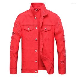 Men's Jackets Ripped Denim Jacket Coats Streetwear Lapel Single Breasted Solid Colour Jean Punk Style Male Cowboy Wear