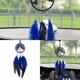 Update Fashion Women's Dream Car Decoration Dream Catcher Brown Feather Crystal Pendant Blue Small Traditional Bohemian Home Car Pendant